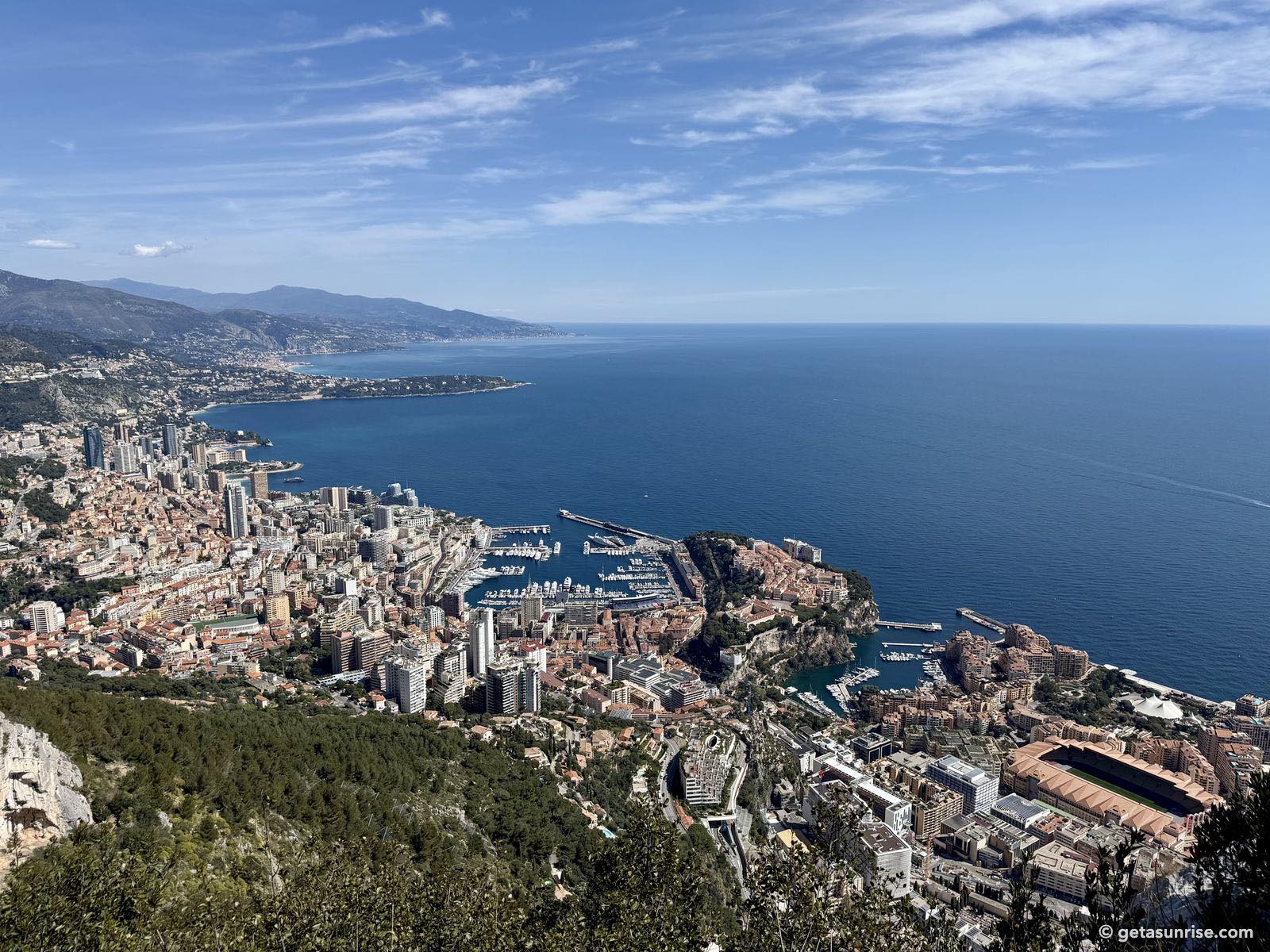 Monaco seen from Tête de Chien, with Cap Martin and the Italian coast in the background